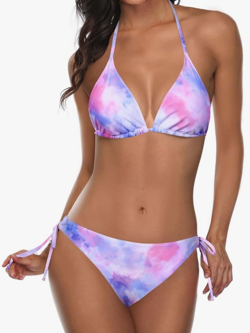 Tie-Dye Triangle Bikini Set in Pink & Purple
